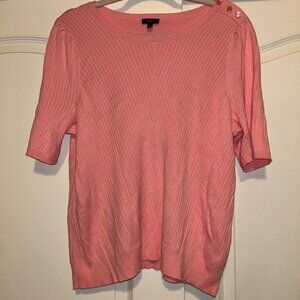 Talbots pink button detail elbow sleeve ribbed short sleeve sweater top XLP